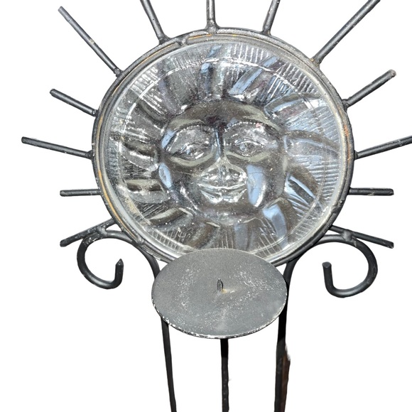 Vintage 1990s Y2K Glass Celestial Sun Face Wrought Iron Candle Holder - Picture 8 of 8